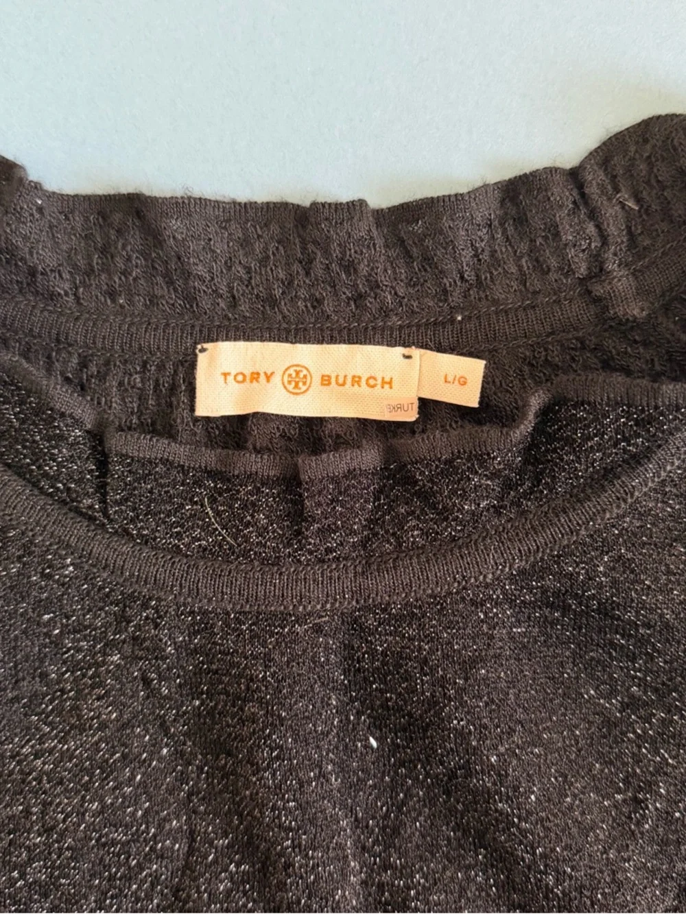 Tory Burch Isabelle Blouson Ruffle Neck Black Metallic Knit‎ Wool Dress